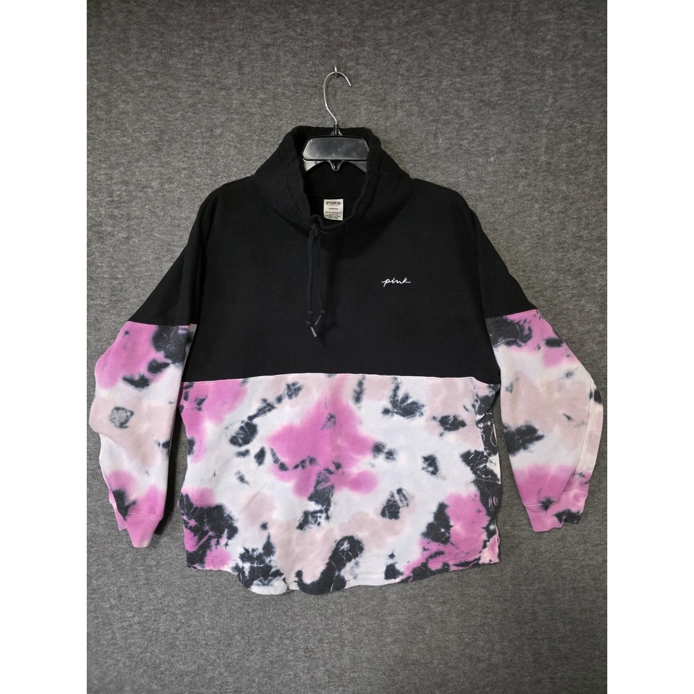 Large Vs Victorias Secret Pink Varsity Cowl Sweater Jacket Top Purple Tie Dye